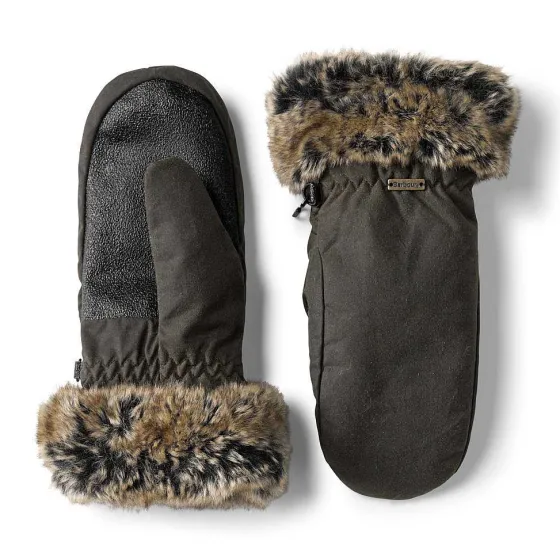 Orvis Gloves & Mittens|Barbour® Waxed Mittens With Fur Trim Olive