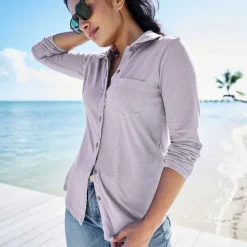 Orvis Shirts|Canyon Button-Front Tee Purple Fog