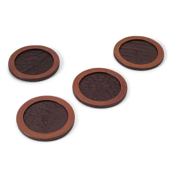 Orvis Home Decor|Col. Littleton Leather Coasters Tobacco