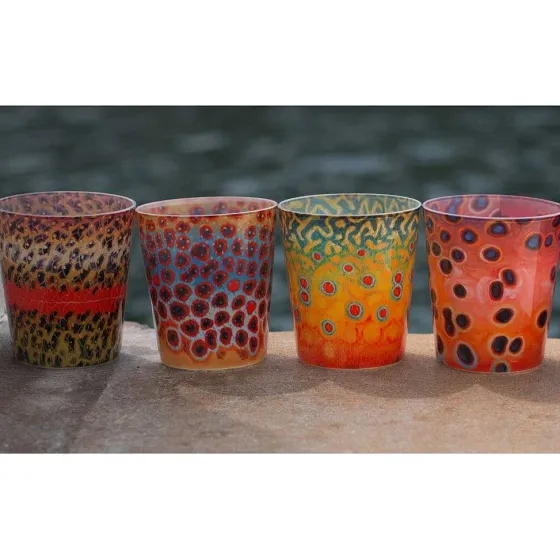 Orvis Glassware & Bar|Deyoung Fish Flank Rocks Glass Rainbow Trout