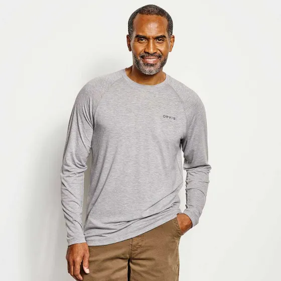 Orvis Shirts|Dricast Logo Long-Sleeved Crew Light Heather Grey