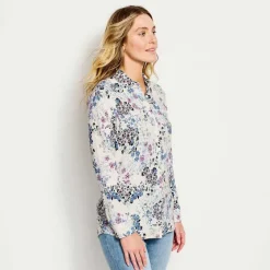 Orvis Shirts|Long-Sleeved Everyday Silk Shirt Purple Fog Bouquet Floral