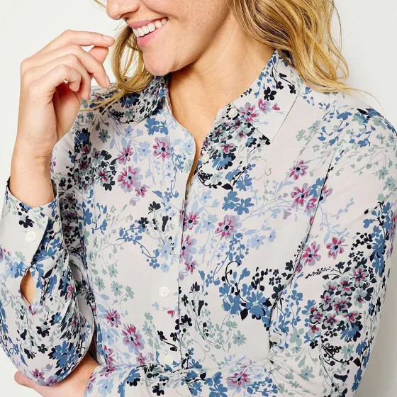 Orvis Shirts|Long-Sleeved Everyday Silk Shirt Purple Fog Bouquet Floral