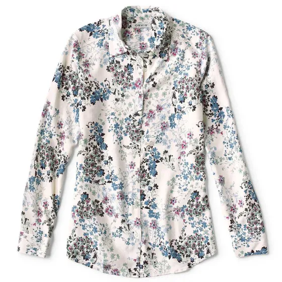 Orvis Shirts|Long-Sleeved Everyday Silk Shirt Purple Fog Bouquet Floral