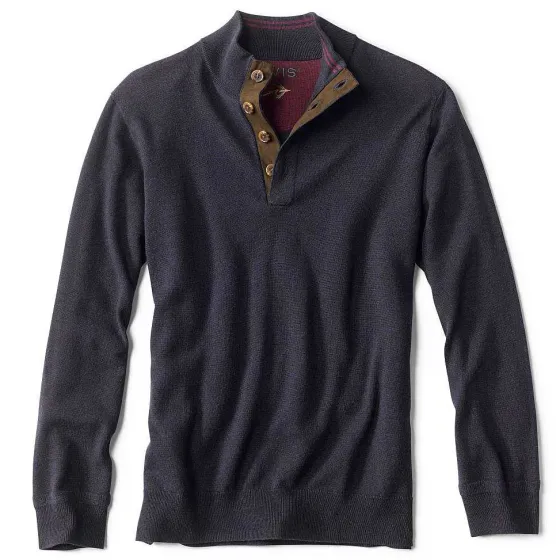 Orvis Sweaters|Merino Button Mockneck Sweater Navy