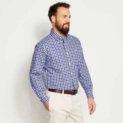 Orvis Shirts|No-Work, Work Long-Sleeved Hidden Button-Down Shirt Navy/River Delta
