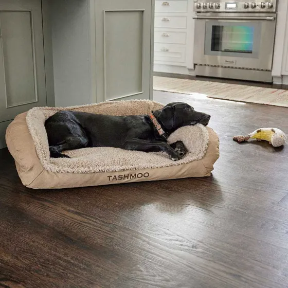 Orvis Comfortfill-Eco Beds| Comfortfill-Eco Bolster Dog Bed With Fleece Khaki