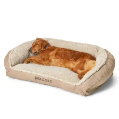 Orvis Comfortfill-Eco Beds| Comfortfill-Eco Bolster Dog Bed With Fleece Khaki