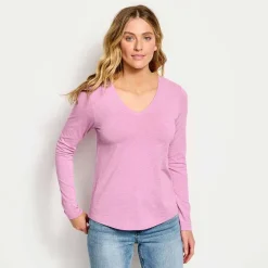 Orvis Shirts|Perfect Relaxed V-Neck Long-Sleeved Tee Pink Lemonade Heather