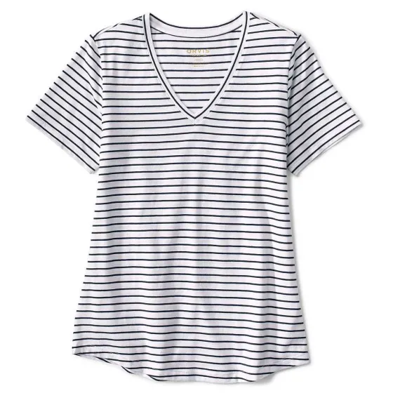 Orvis Shirts|Perfect Relaxed V-Neck Short-Sleeved Tee True Navy Mini Brenton Stripe