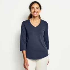 Orvis Shirts|Perfect Relaxed V-Neck Three-Quarter Sleeve Tee Blue Moon