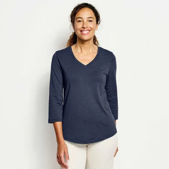 Orvis Shirts|Perfect Relaxed V-Neck Three-Quarter Sleeve Tee Blue Moon