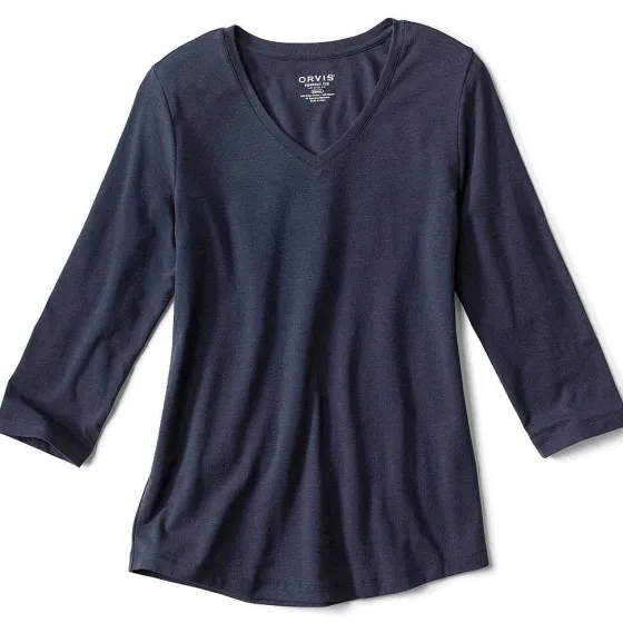 Orvis Shirts|Perfect Relaxed V-Neck Three-Quarter Sleeve Tee Blue Moon