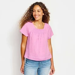 Orvis Shirts|Performance Linen Square-Neck Short-Sleeved Top White