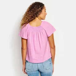 Orvis Shirts|Performance Linen Square-Neck Short-Sleeved Top White