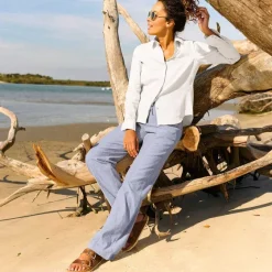 Orvis Pants|Performance Linen Wide-Leg Pants Dusty Blue