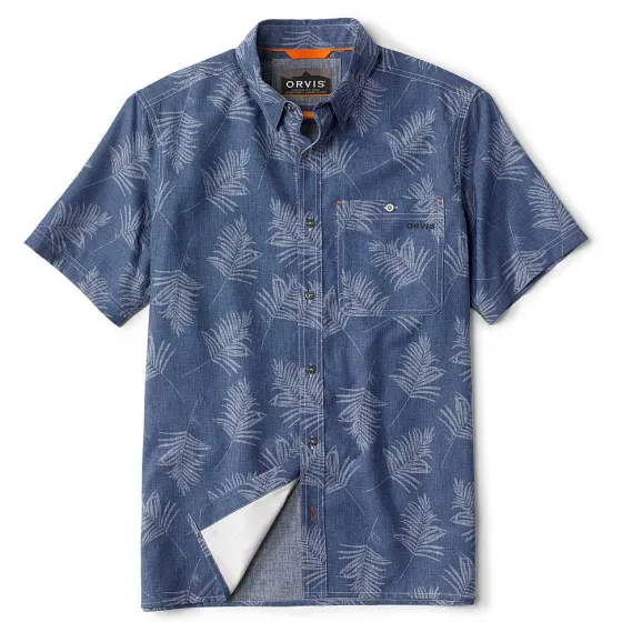 Orvis Shirts|Printed Tech Chambray Short-Sleeved Shirt Navy