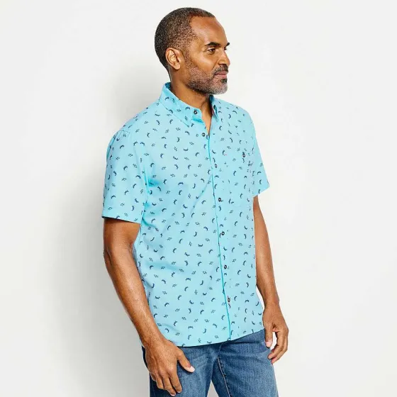 Orvis Shirts|Printed Tech Chambray Short-Sleeved Shirt Navy
