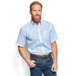 Orvis Shirts|Pure Linen Short-Sleeved Shirt Light Blue