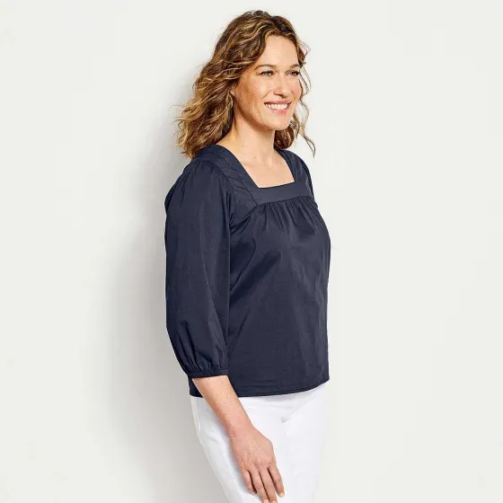 Orvis Shirts|River Guide Square-Necked Popover Dusty Blue Check