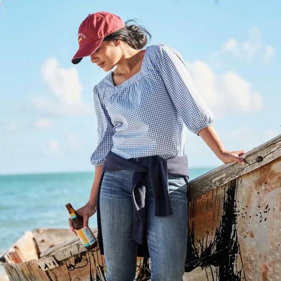Orvis Shirts|River Guide Square-Necked Popover Dusty Blue Check