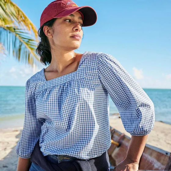 Orvis Shirts|River Guide Square-Necked Popover Dusty Blue Check