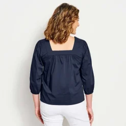 Orvis Shirts|River Guide Square-Necked Popover Dusty Blue Check
