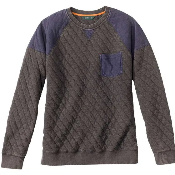 Orvis Sweatshirts|Washed Quilted Colorblock Crewneck Sweatshirt Medium Gray