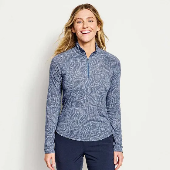 Orvis Shirts|Women'S Dricast Quarter-Zip Dusty Blue Dot Swirl