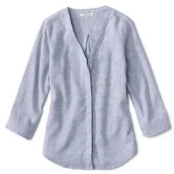 Orvis Shirts|Women'S Performance Linen Three-Quarter-Sleeved Shirt Dusty Blue Chambray