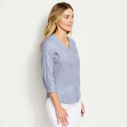 Orvis Shirts|Women'S Performance Linen Three-Quarter-Sleeved Shirt Dusty Blue Chambray