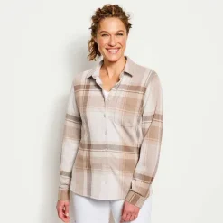 Orvis Shirts|Women'S Snowy River Brushed Knit Long-Sleeved Shirt Feather Plaid